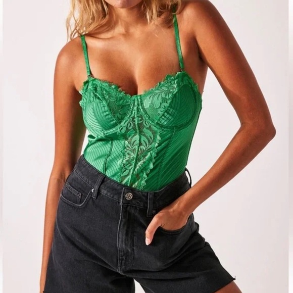Free People Intimately Good Luck Charm Bodysuit In Putt Putt Green - Picture 3 of 8